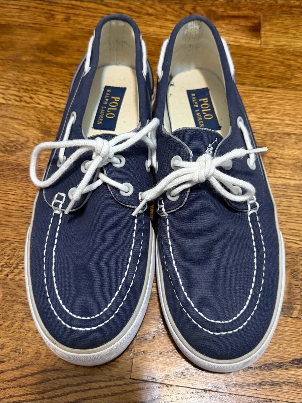 Polo by Ralph Lauren Navy Canvas & White Lace Boat Shoes